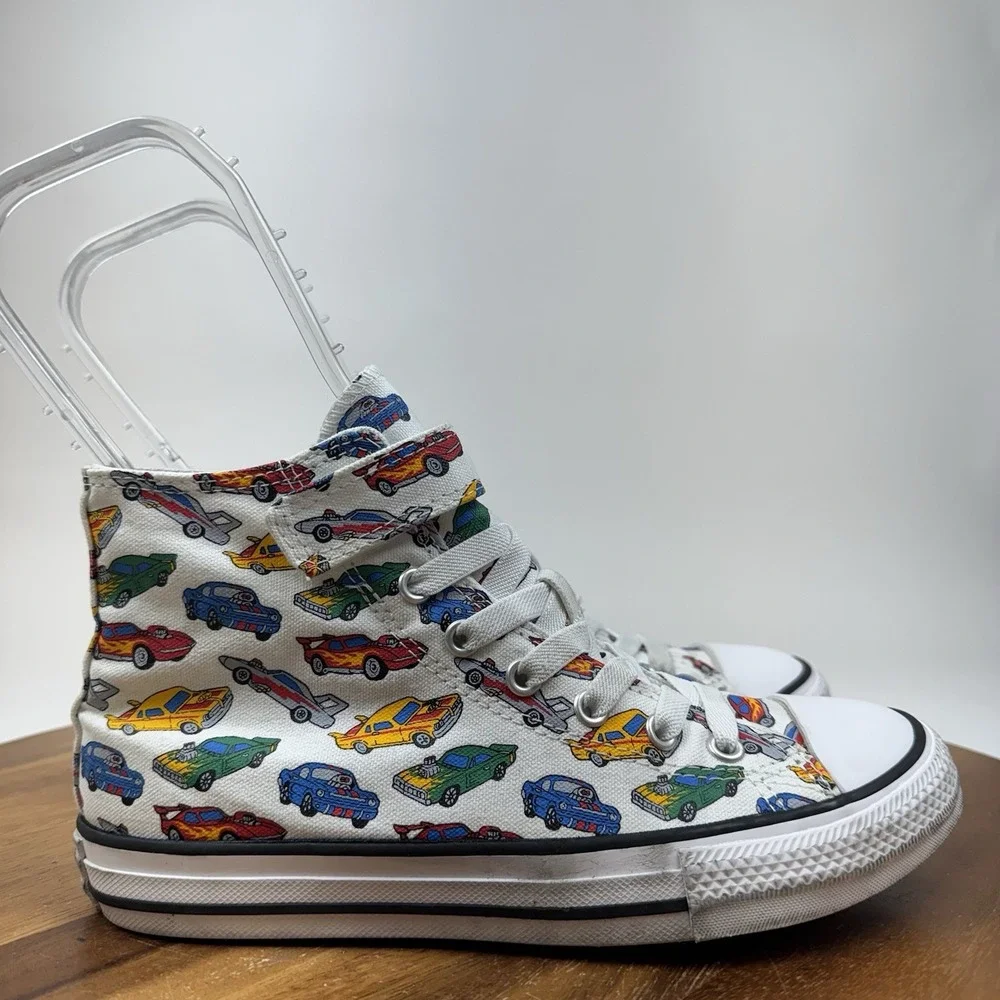 Big Kids Boys Converse Easy On Cars White Canvas High Top Sneakers Shoes Size 3